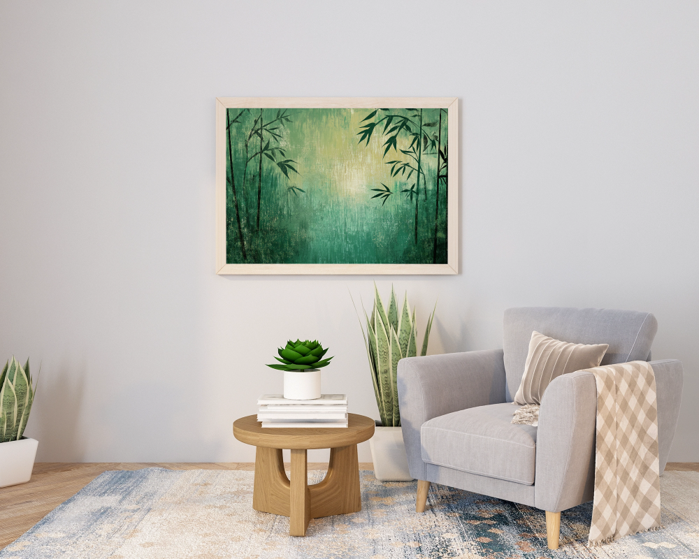 Peaceful Bamboo Forest in Soothing Greens - Vastu Painting to Attract Positive Energy