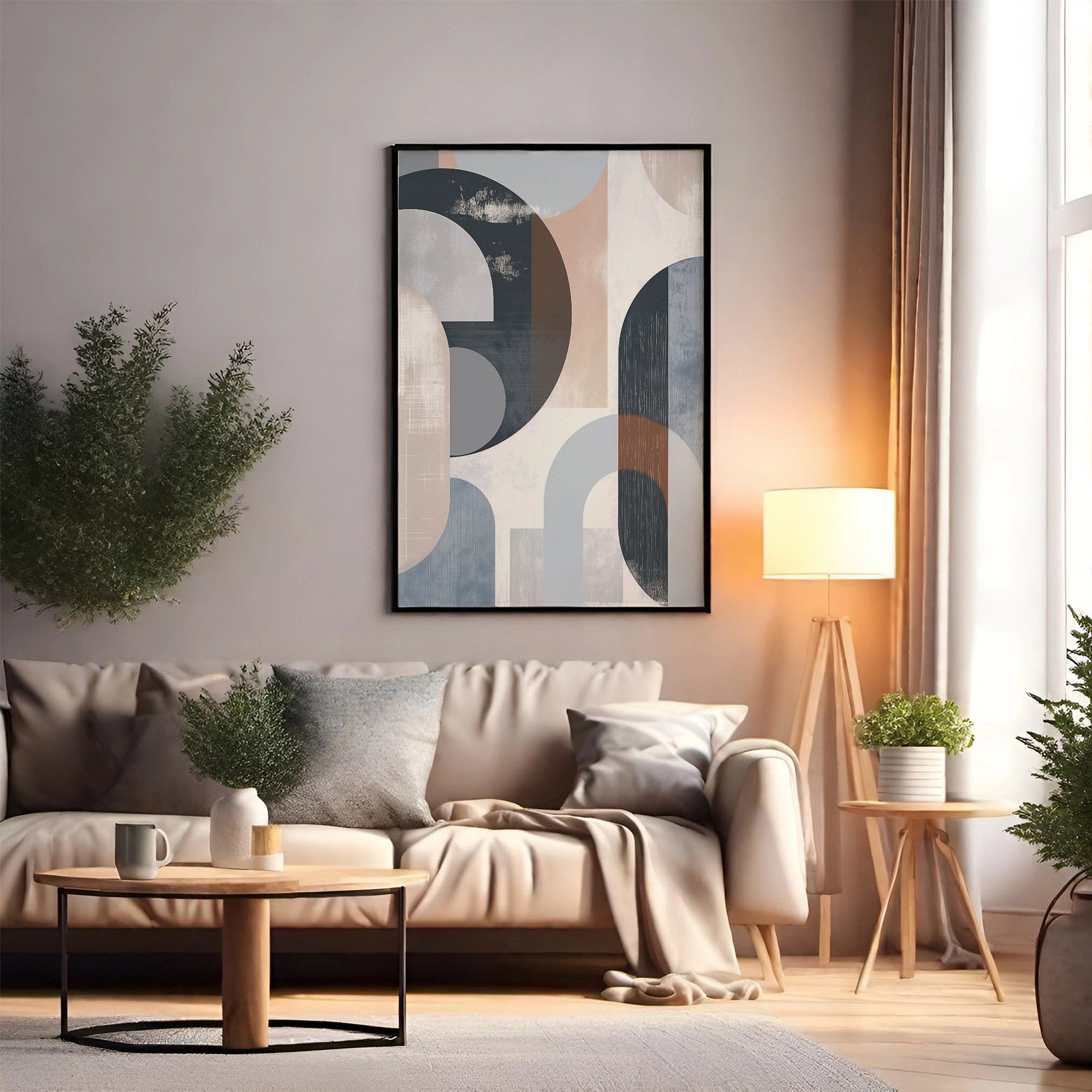 Grey Abstract Shapes Artwork - PrintKloud