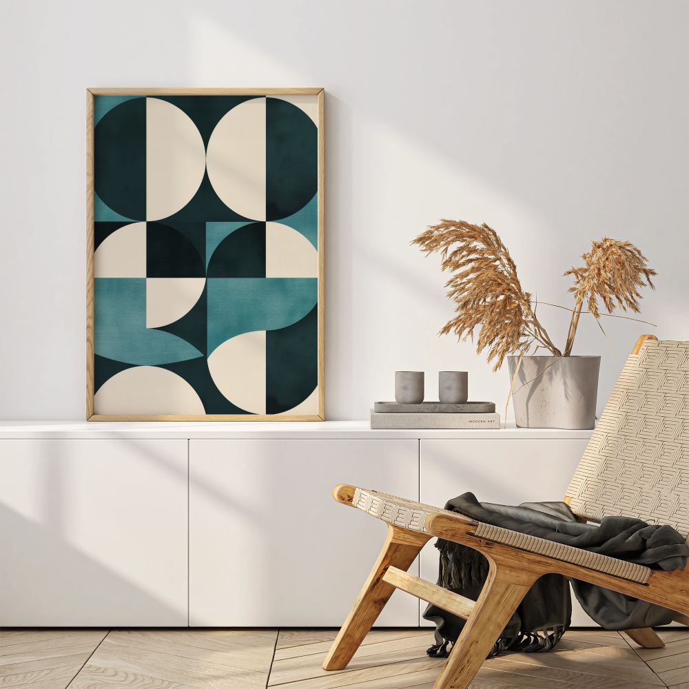 Dynamic Circles Abstract Teal Artwrok - PrintKloud