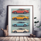 Vintage Porsche 911 Quartet - PrintKloud