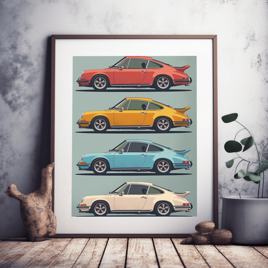 Vintage Porsche 911 Quartet - PrintKloud