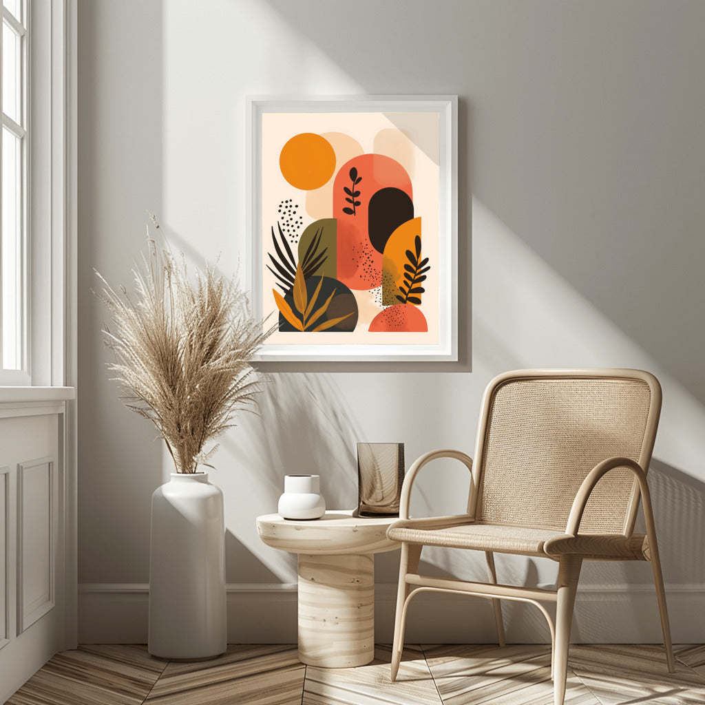 Bohemian Pastel Leaves and Shapes Art - PrintKloud
