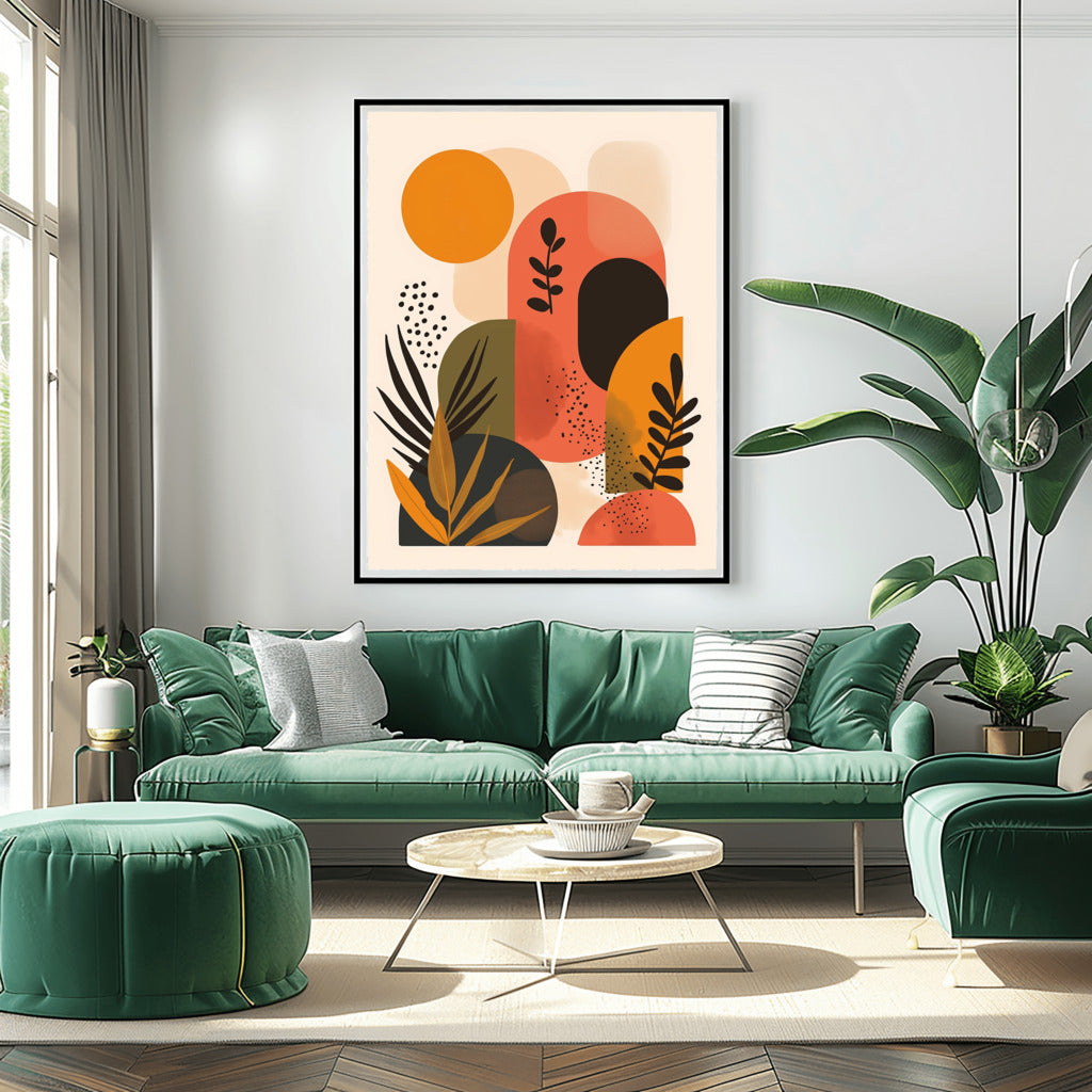 Bohemian Pastel Leaves and Shapes Art - PrintKloud