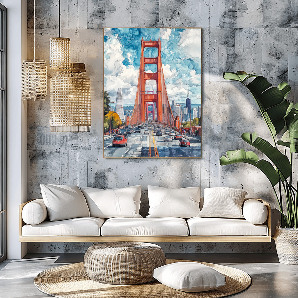 Golden Gate Symphony: Watercolor Horizon