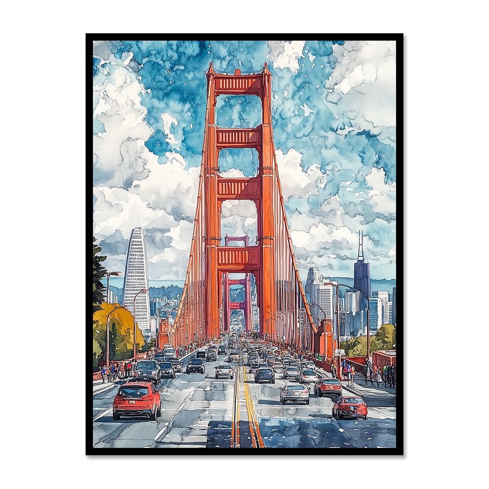 Golden Gate Symphony: Watercolor Horizon