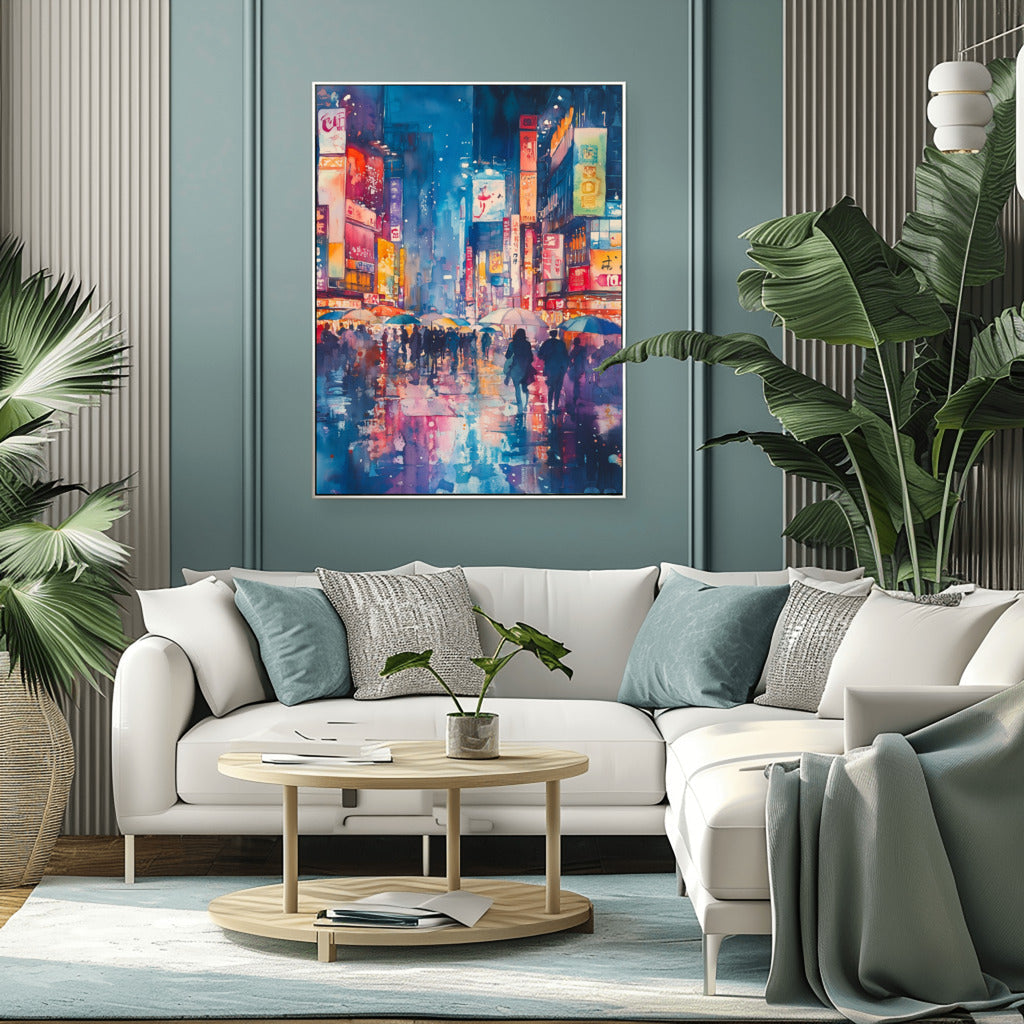 Tokyo Rainfall: Watercolor Street Scene