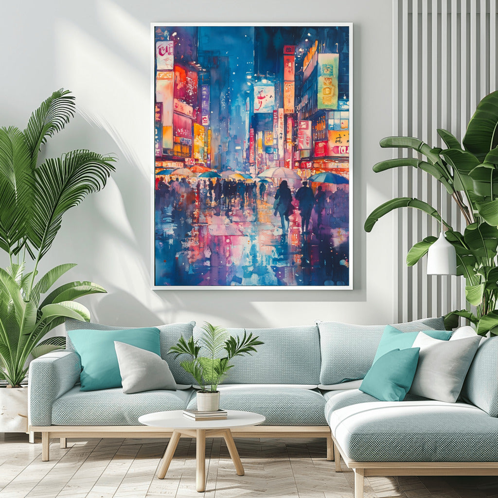 Tokyo Rainfall: Watercolor Street Scene