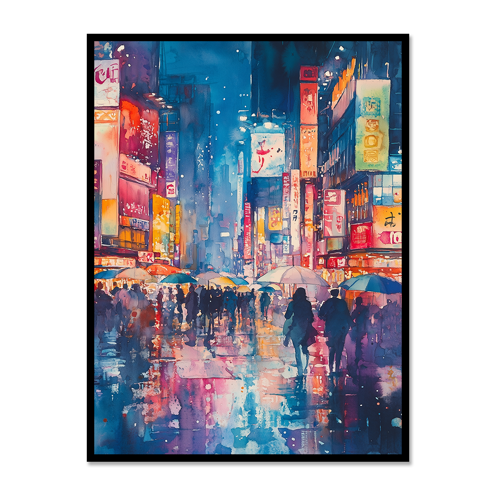 Tokyo Rainfall: Watercolor Street Scene