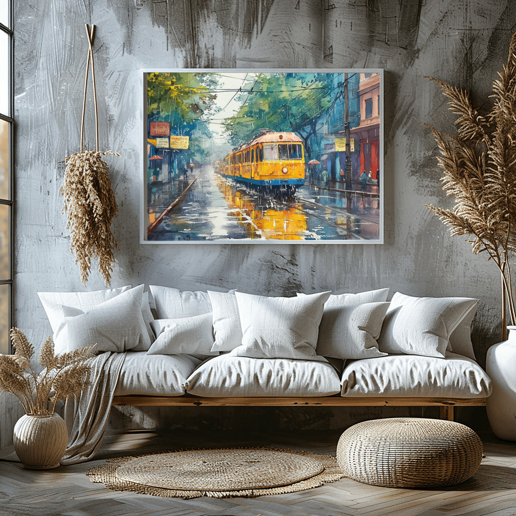 Rainy Day Journey: Trams in Watercolor
