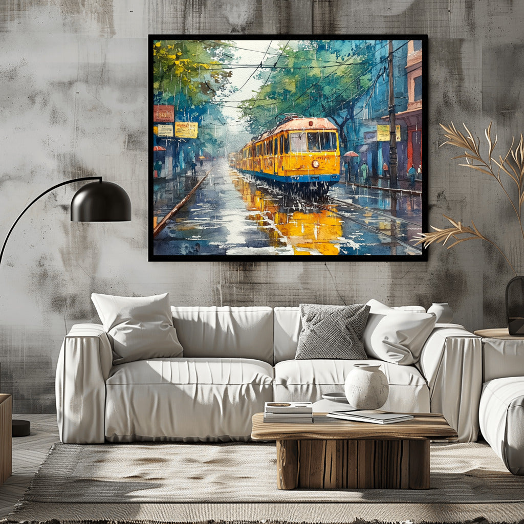 Rainy Day Journey: Trams in Watercolor