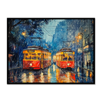 Tram Reflections: Rainy Streets in Watercolor