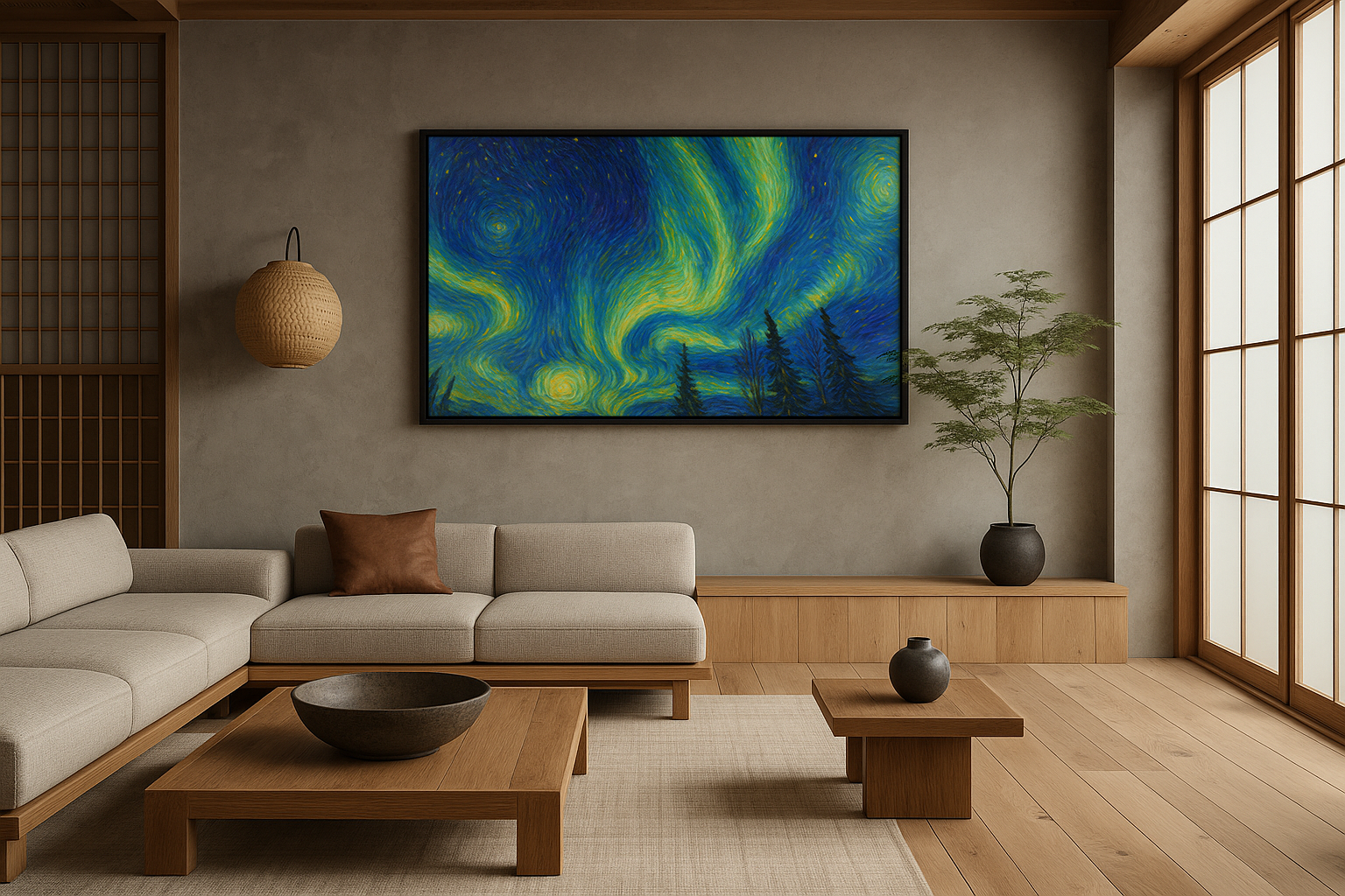 Northern Lights Over Evergreen Forest – Nature Landscape Canvas Print