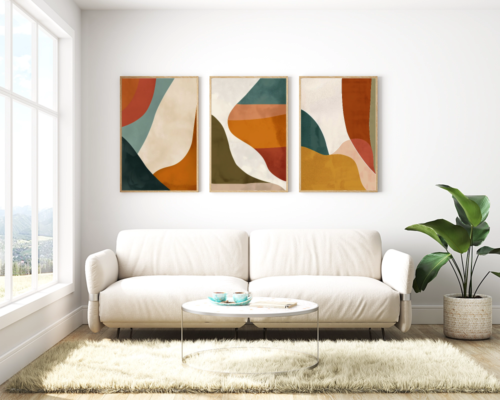 Sunset Curves Ð Abstract Canvas Wall Art Set of 3