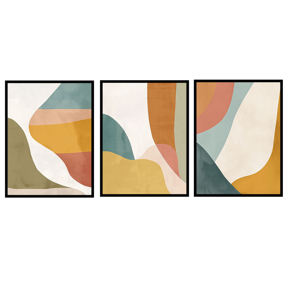 Sunset Curves Ð Abstract Canvas Wall Art Set of 3