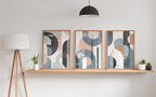 Industrial Geometry Ð Blue & Beige Abstract Canvas Prints (Set of 3)