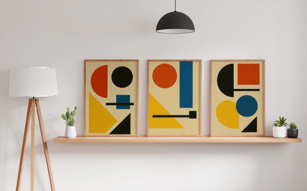 Bauhaus Shapes Bold Geometric Canvas Wall Art Set of 3 – Artezans