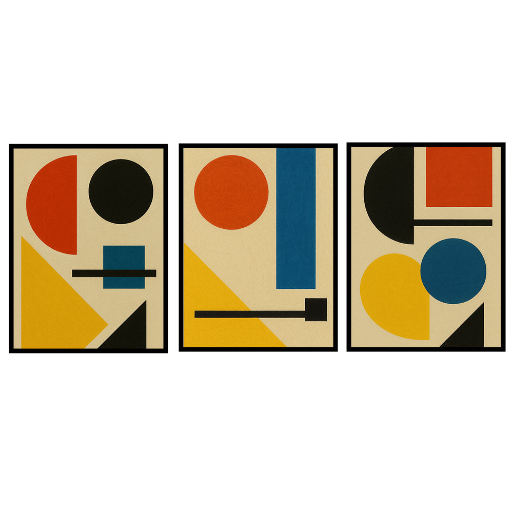 Bauhaus Shapes Ð Bold Geometric Canvas Wall Art Set of 3