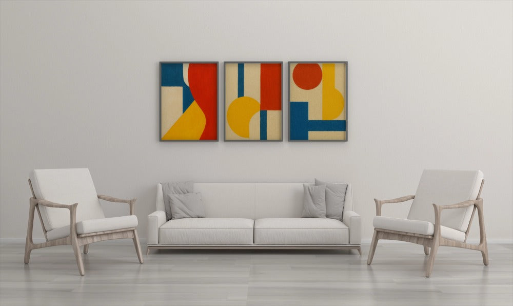 Bauhaus Flow Ð Abstract Primary Color Canvas Prints Pack Of 3