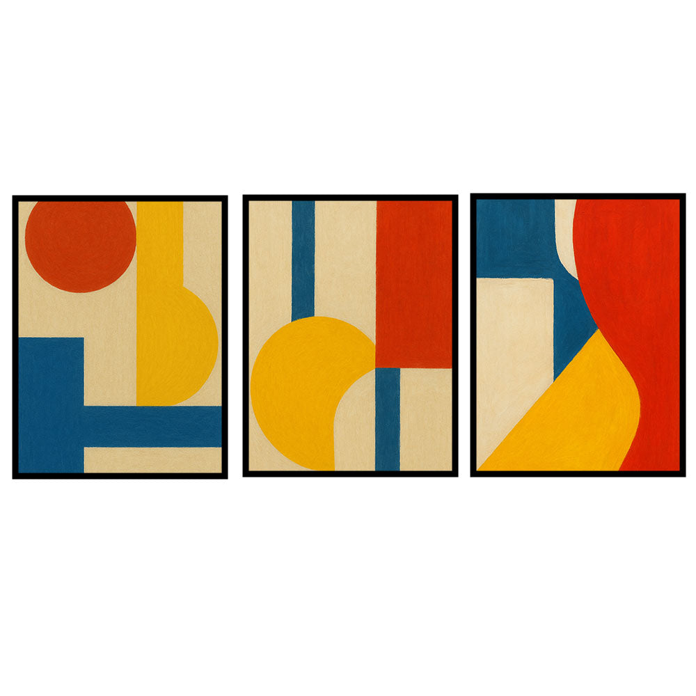 Bauhaus Flow Ð Abstract Primary Color Canvas Prints Pack Of 3