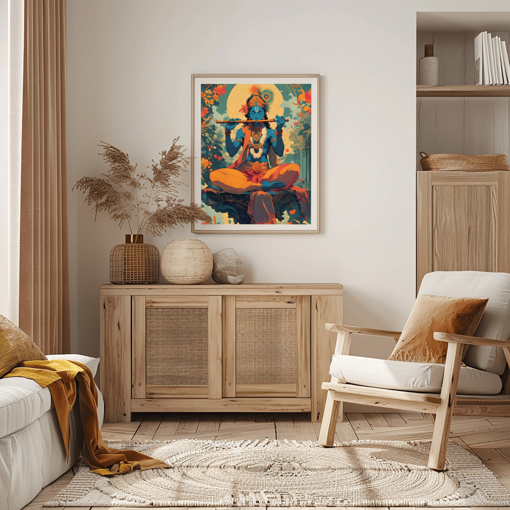 Krishna's Melodic Harmony Wall Art - PrintKloud