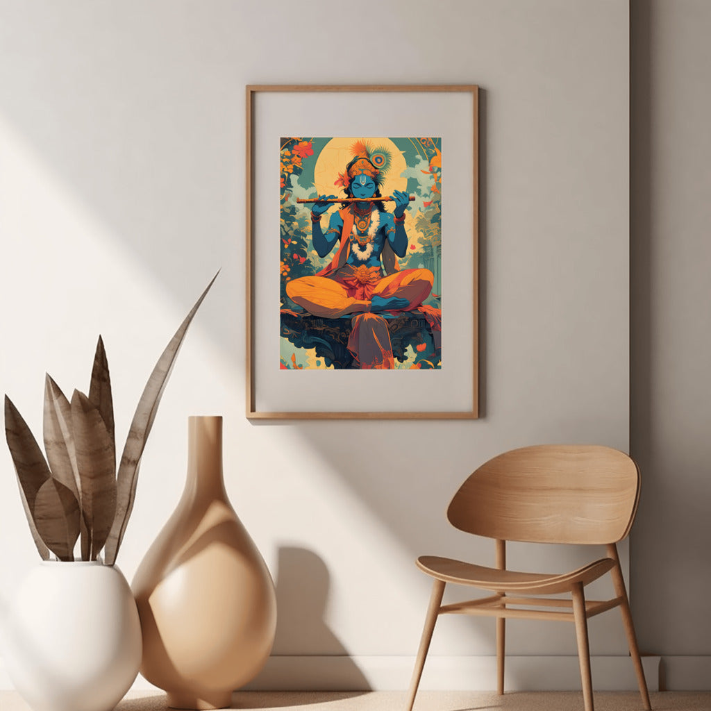 Krishna's Melodic Harmony Wall Art - PrintKloud