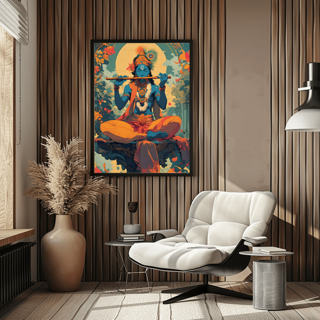 Krishna's Melodic Harmony Wall Art - PrintKloud
