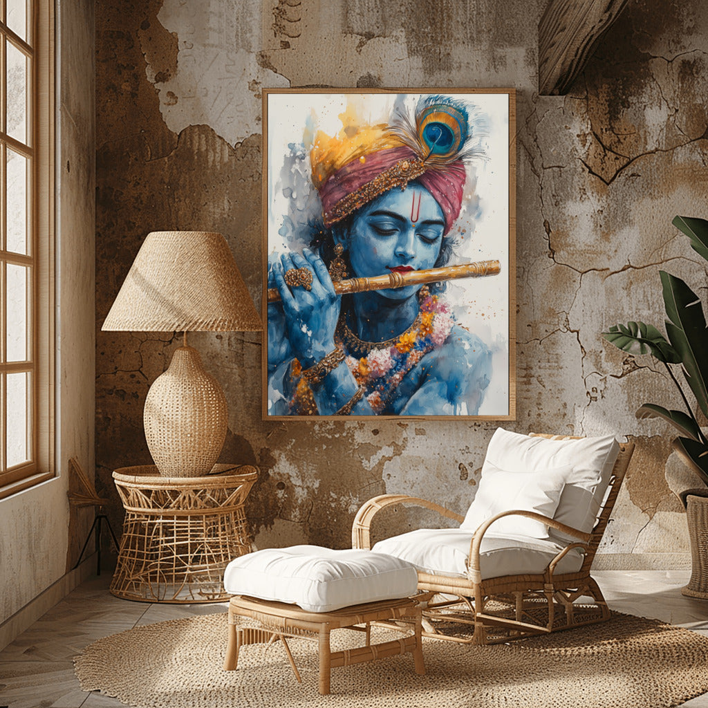 Divine Krishna Flute Abstract Strokes