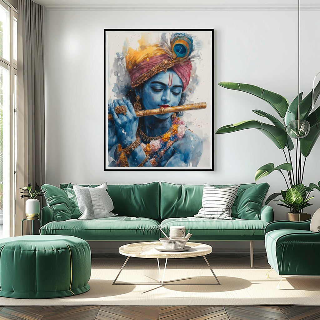 Divine Krishna Flute Abstract Strokes