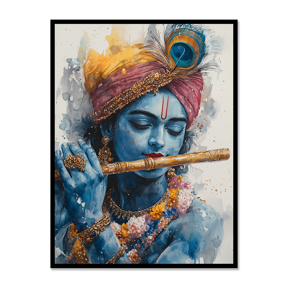 Divine Krishna Flute Abstract Strokes