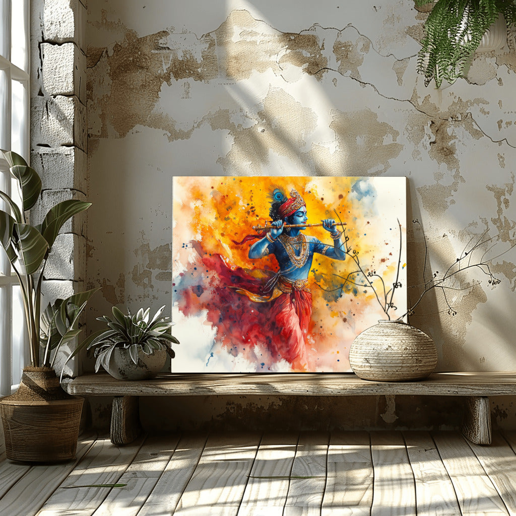 Krishna in Flute Bliss Abstract