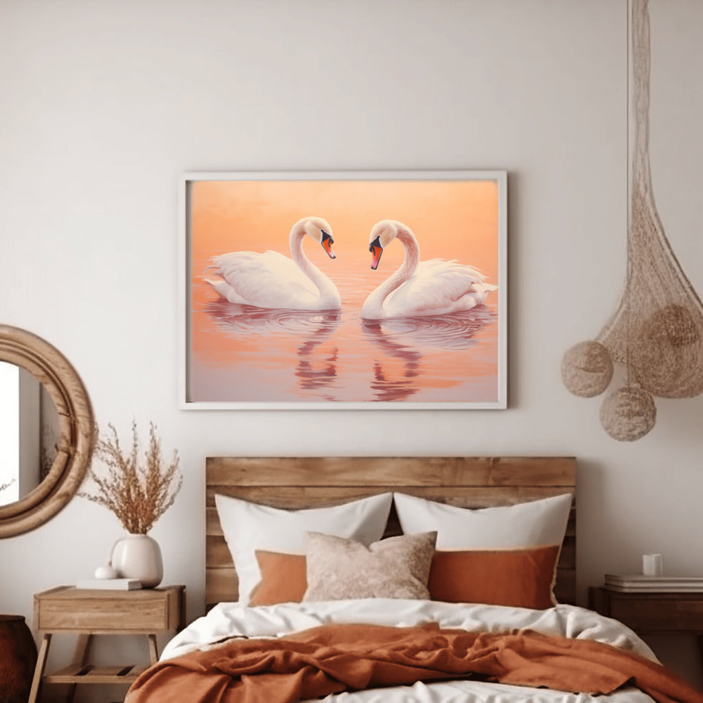 Elegant Swan Pair in Reflective Calm - For Marital Bliss