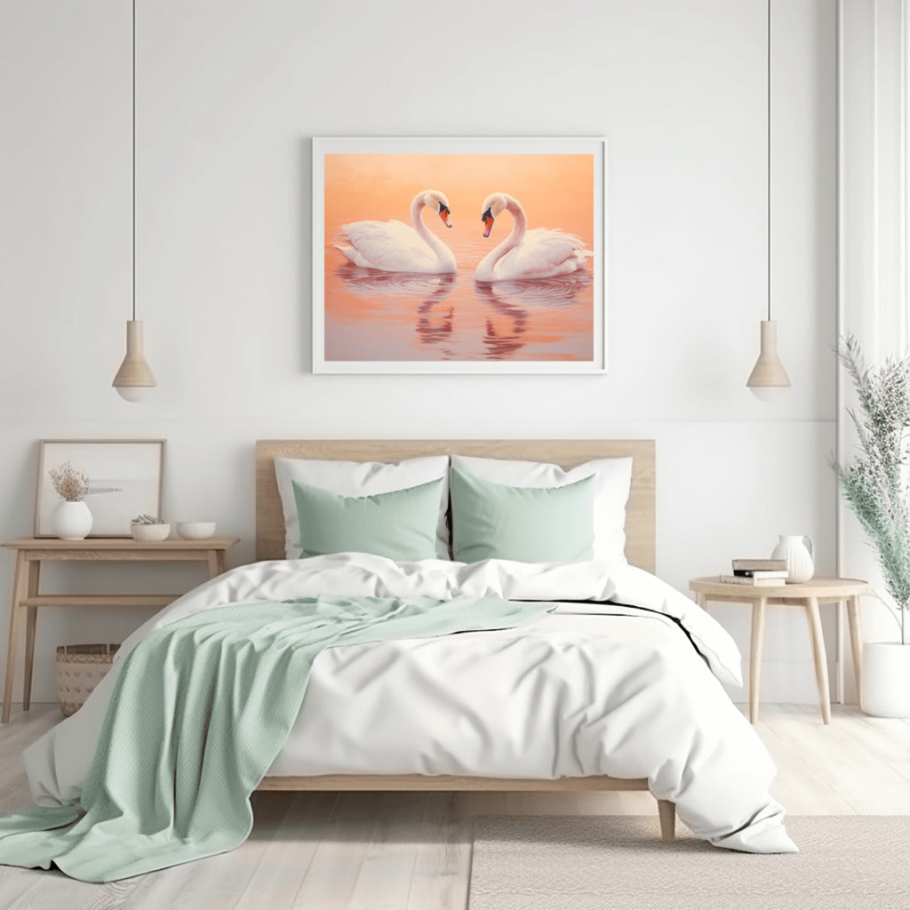 Elegant Swan Pair in Reflective Calm - For Marital Bliss