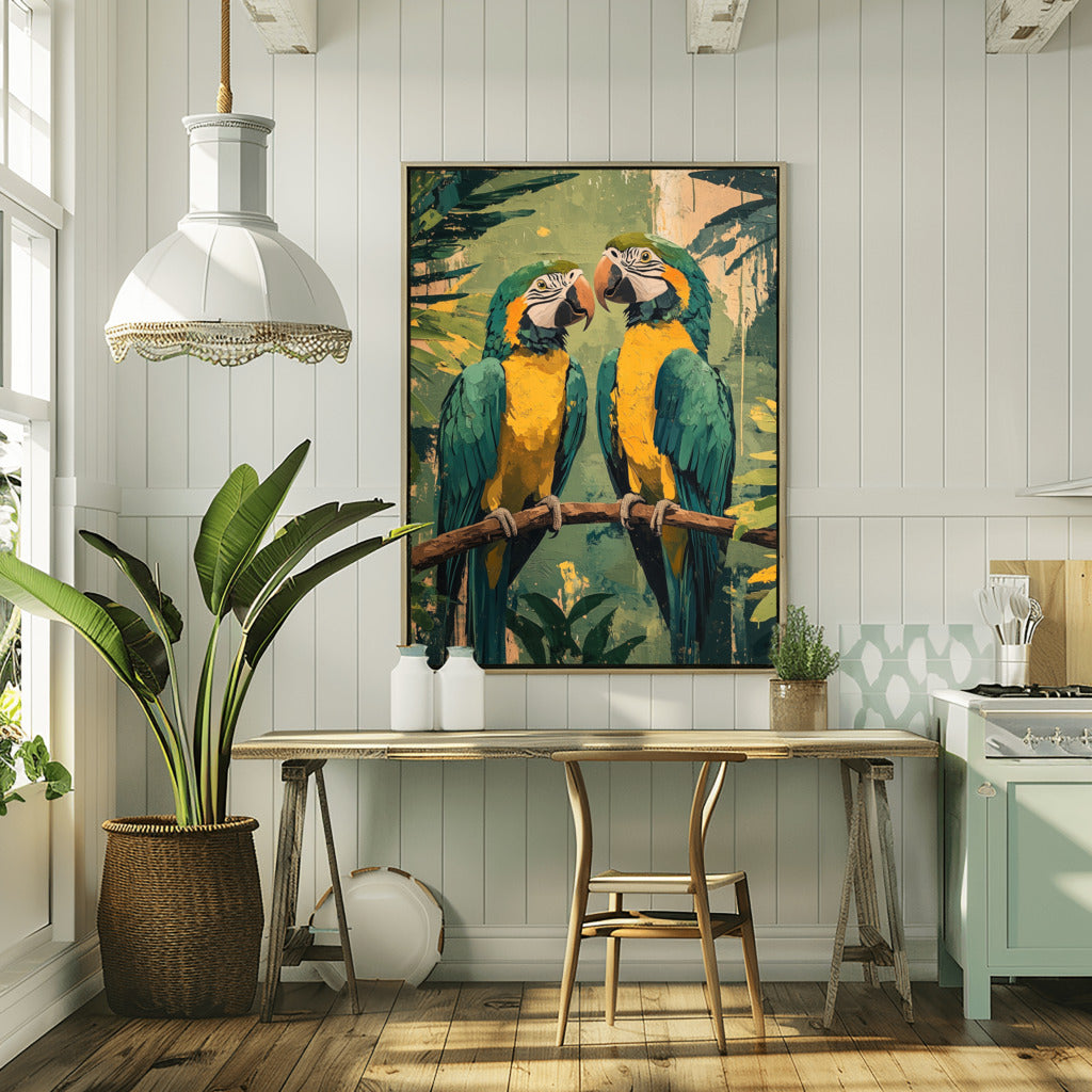 Vibrant Macaw Pair - Vastu Painting To Symbolizes Love And Vibrant Energy