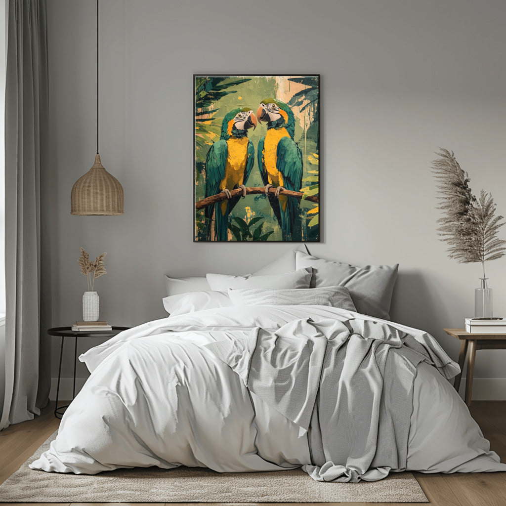 Vibrant Macaw Pair - Vastu Painting To Symbolizes Love And Vibrant Energy