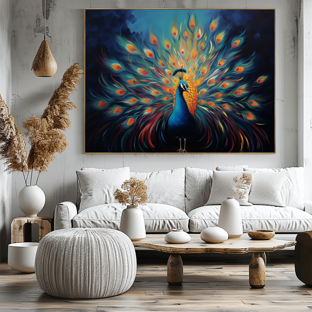Luminous Feathers Peacock in Radiant Glory - Vastu Painting for Fame and Success