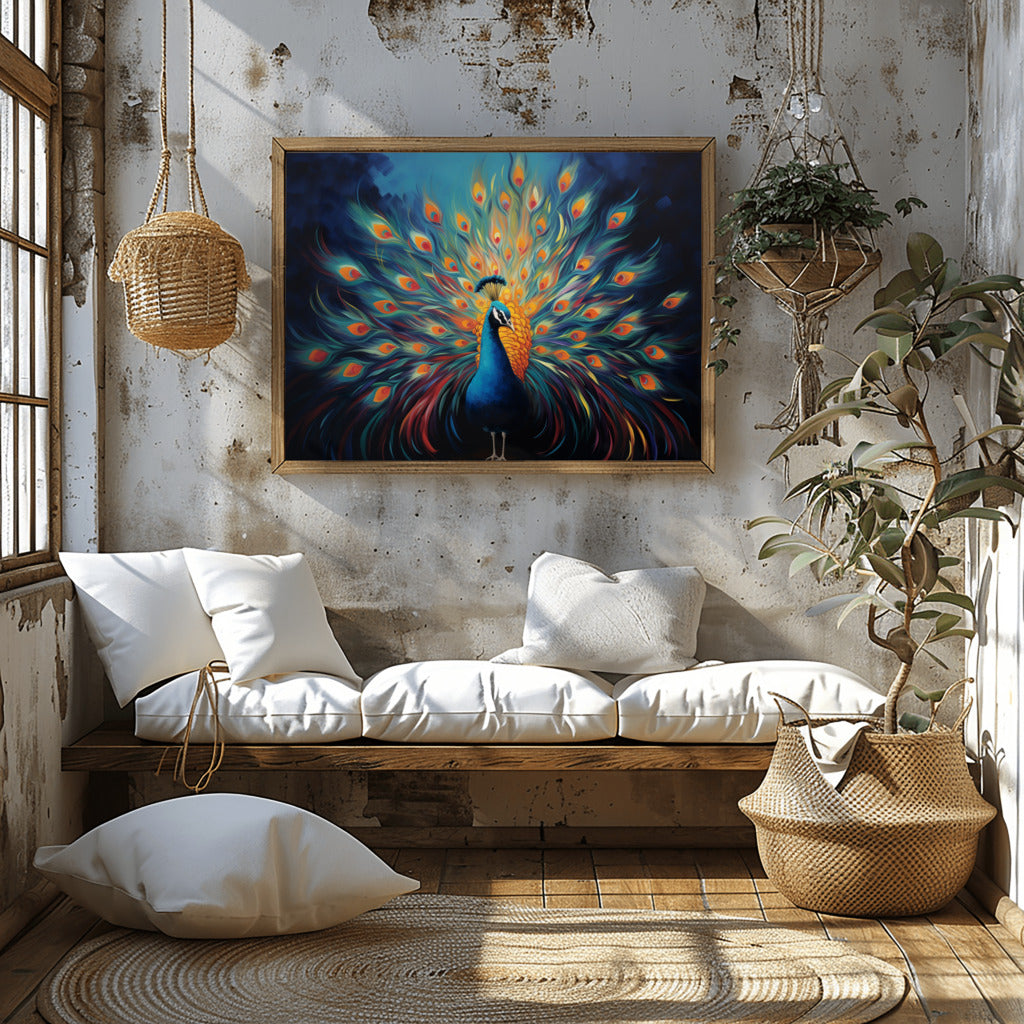 Luminous Feathers Peacock in Radiant Glory - Vastu Painting for Fame and Success