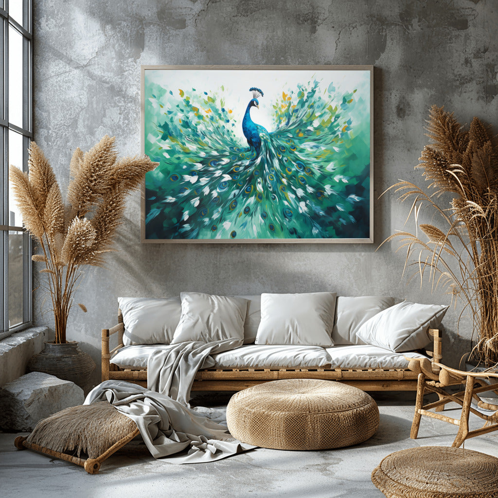 Splendid Serenity Peacock in Tranquil Pose - Vastu Painting for Knowledge and Wisdom