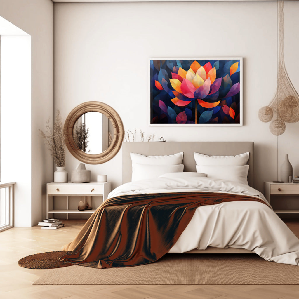 Radiant Lotus in Peaceful Reflection - Vastu Painting For Financial Growth