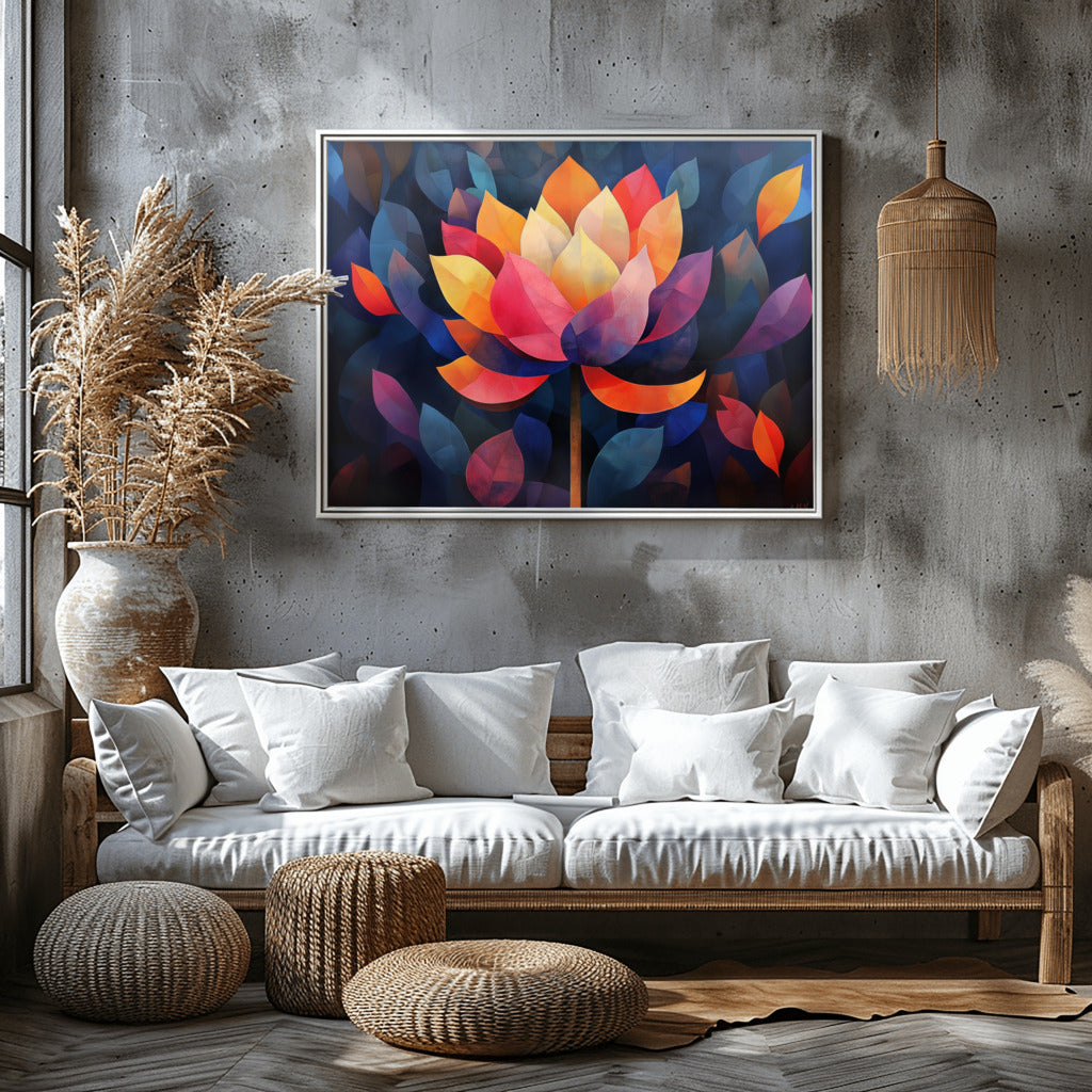Radiant Lotus in Peaceful Reflection - Vastu Painting For Financial Growth