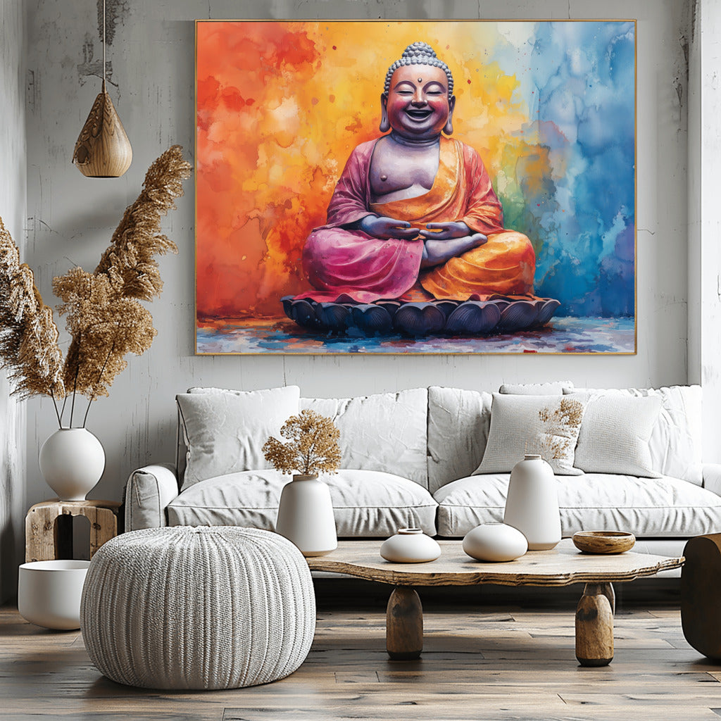 Peaceful Laughing Buddha in Soft Watercolor