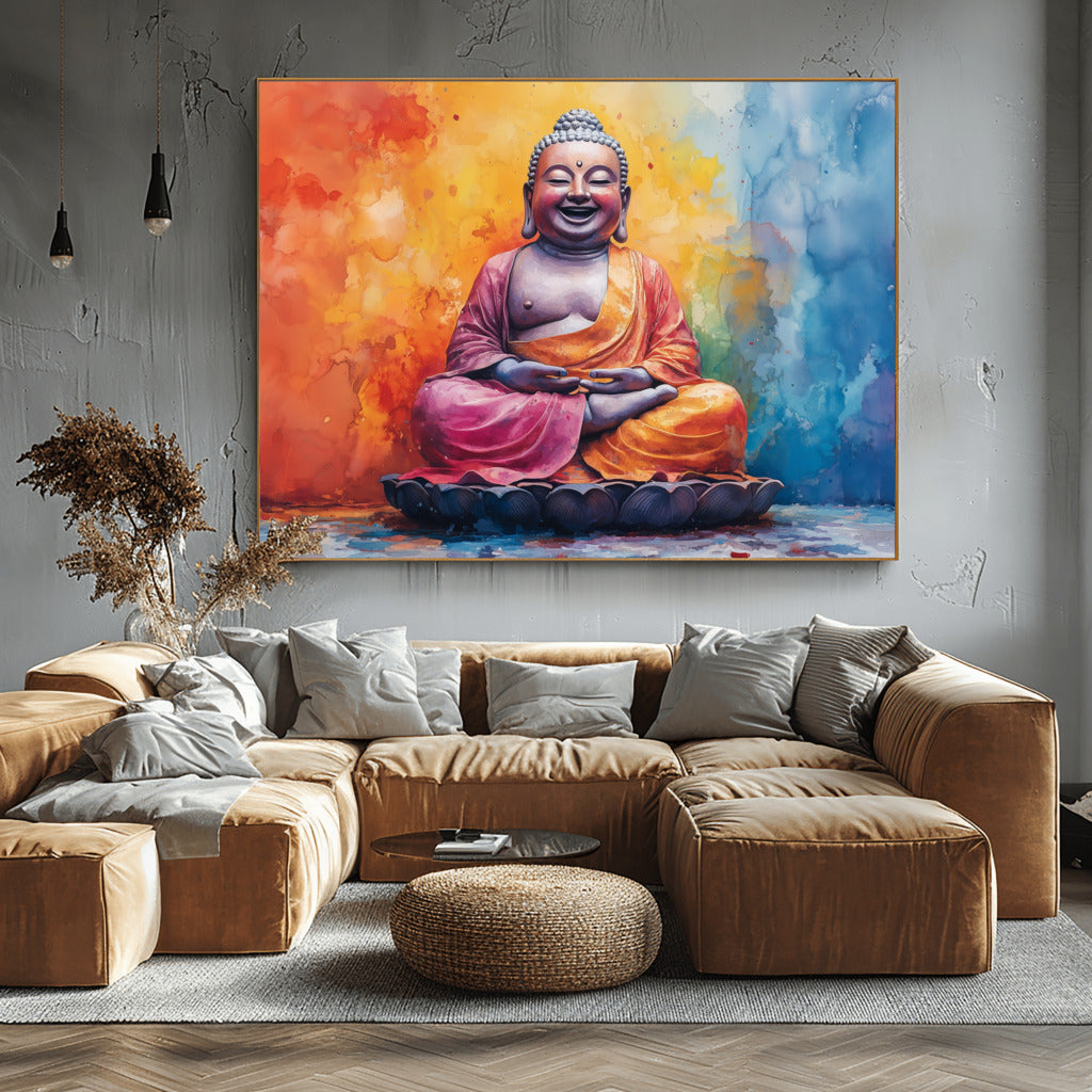 Peaceful Laughing Buddha in Soft Watercolor