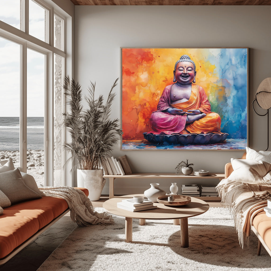 Peaceful Laughing Buddha in Soft Watercolor