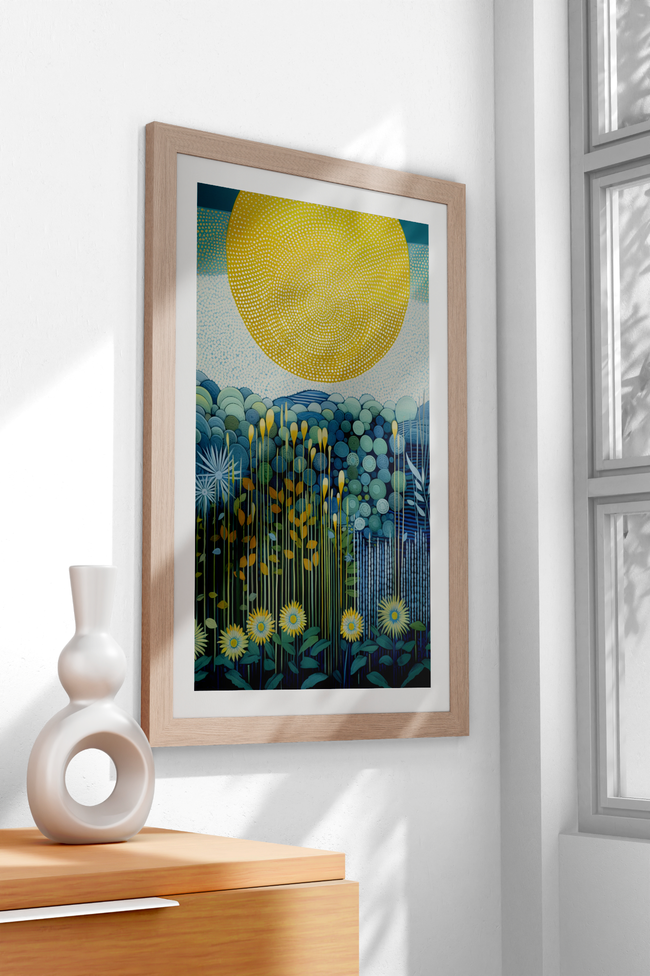 Dotted Sunrise Radiating Serenity and Warmth - Vastu painting for Success & Growth