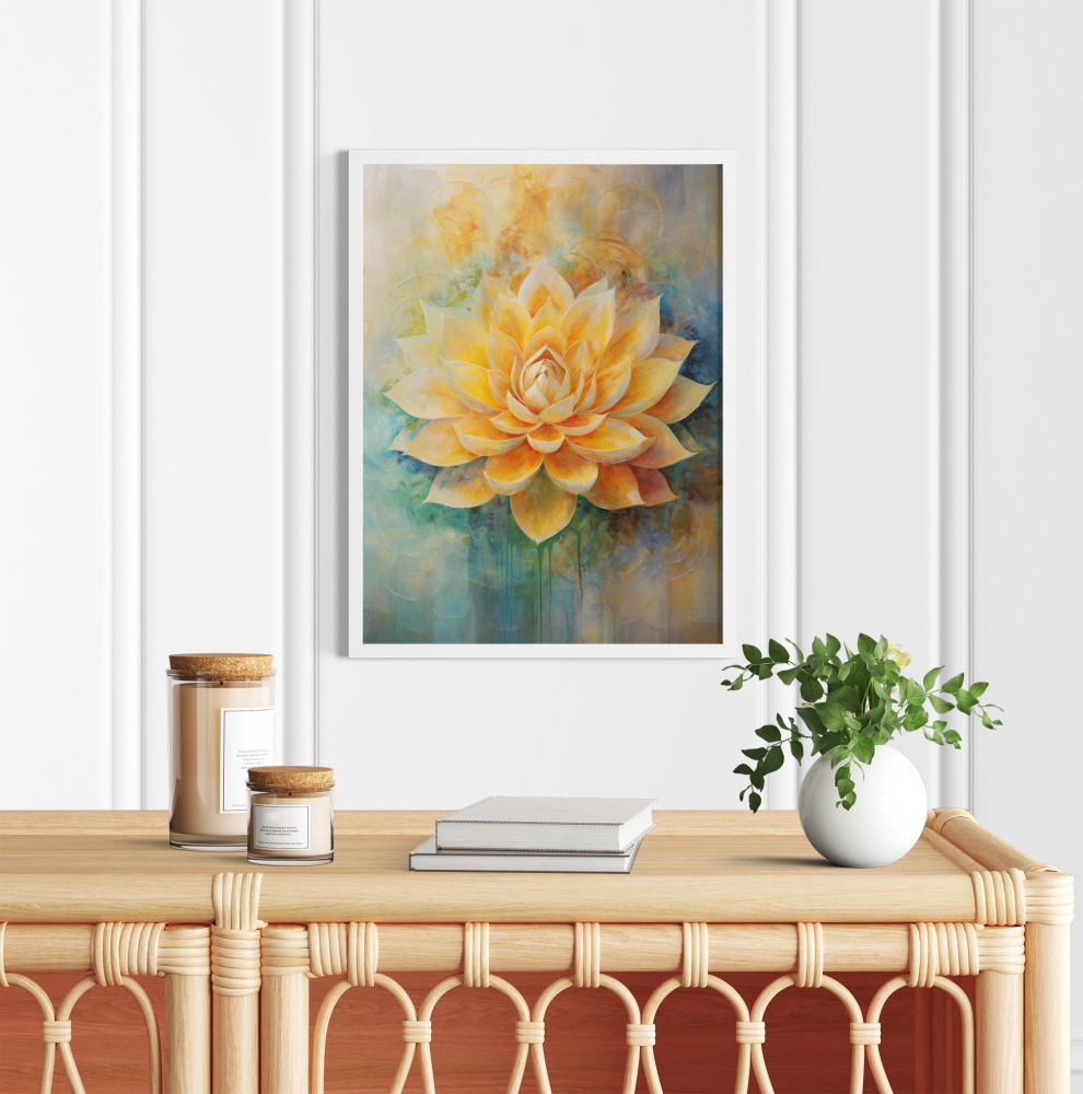 Elegant Yellow Lotus Blossoming - Vastu Painting for Peace and Spirituality