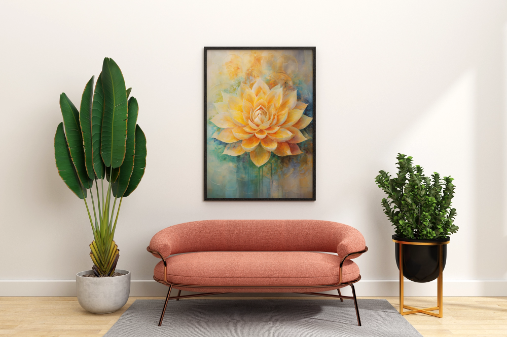 Elegant Yellow Lotus Blossoming - Vastu Painting for Peace and Spirituality