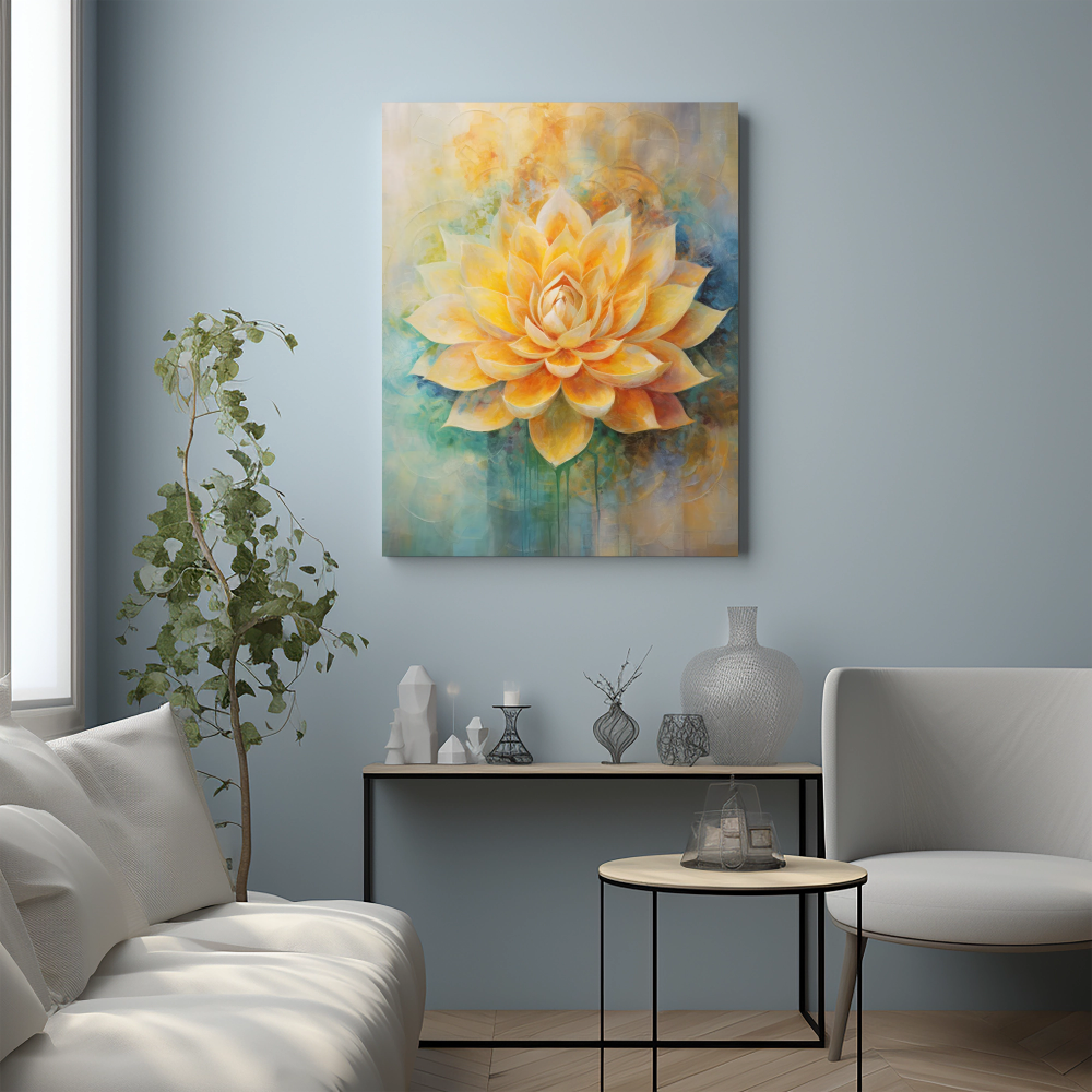 Elegant Yellow Lotus Blossoming - Vastu Painting for Peace and Spirituality