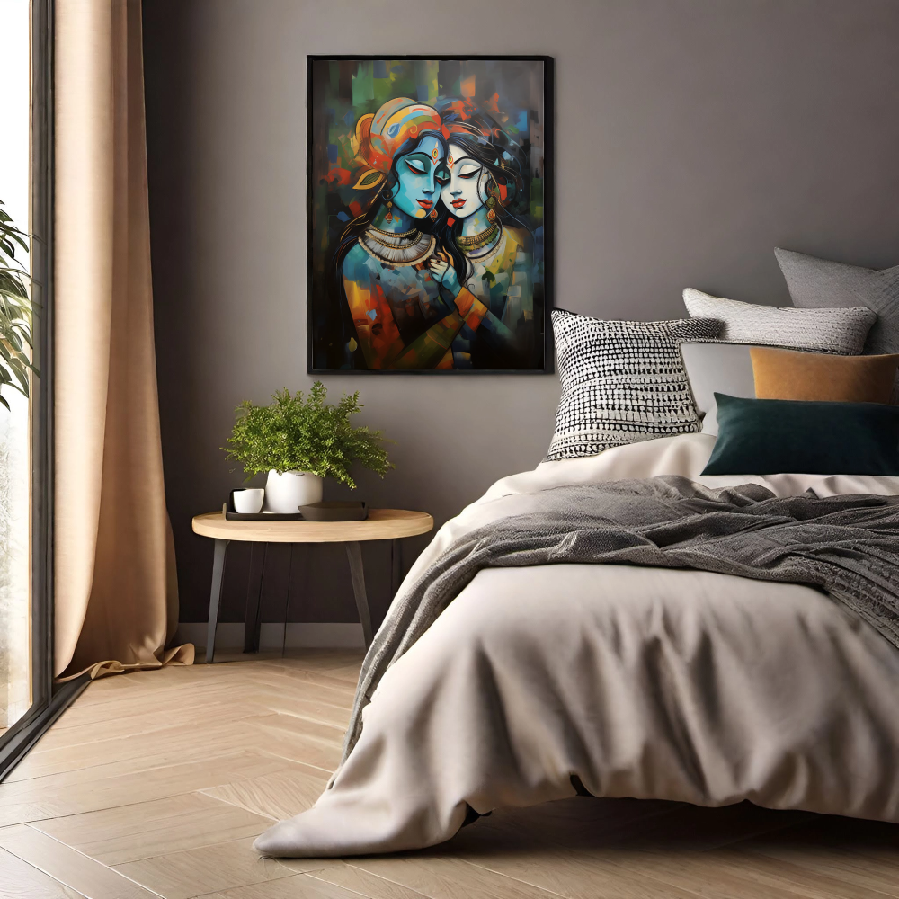 Devotional Art of Radha Krishna in Picasso Style - Vastu painting for Marital Harmony