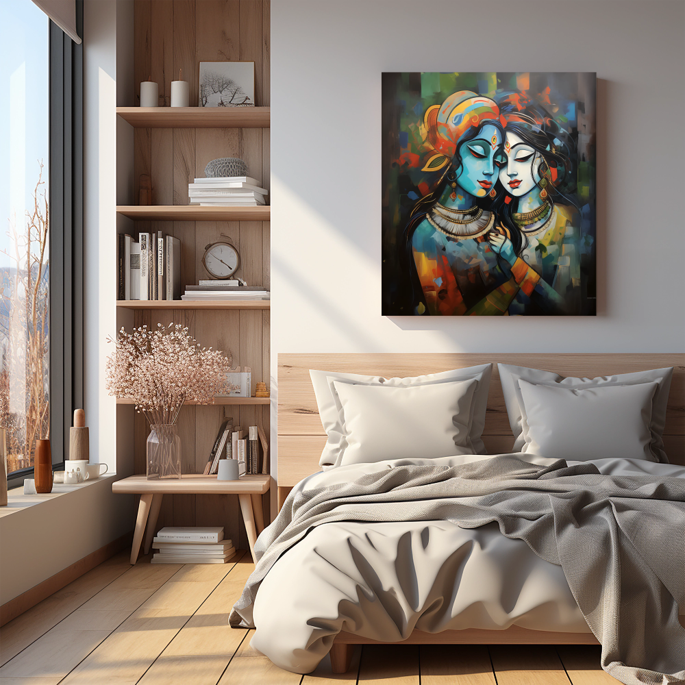 Devotional Art of Radha Krishna in Picasso Style - Vastu painting for Marital Harmony