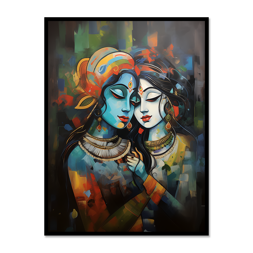 Devotional Art of Radha Krishna in Picasso Style - Vastu painting for Marital Harmony