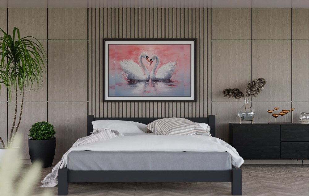Serene Pair of Swans Reflecting Graceful Togetherness - Vastu Painting for Marital Bliss